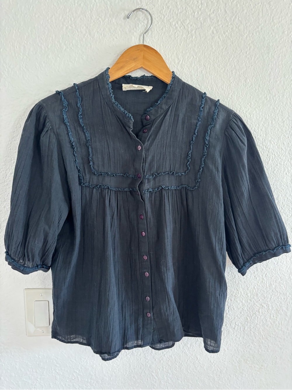 Ba&sh Black Blouse with ruffle trim, size 3 (L)